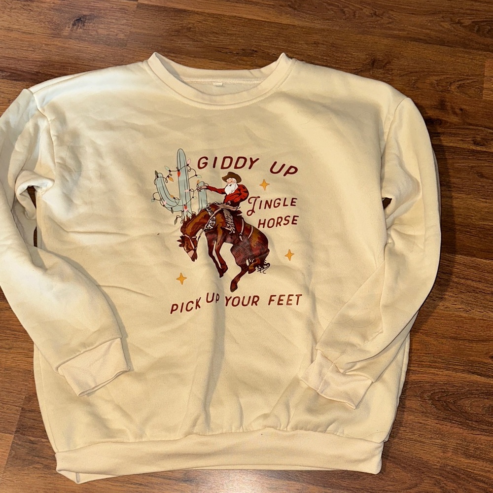 Amazon Cream Cowboy Graphic Crewneck Sweater